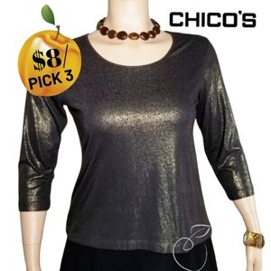 CHICO'S METALLIC-BRONZE JERSEY TEE SZ 16